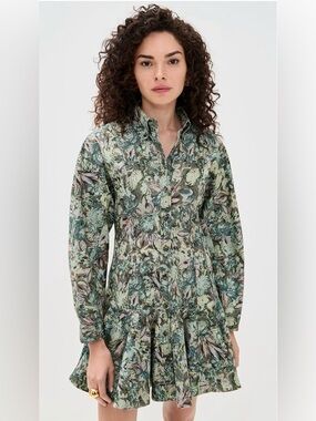 Ganni Printed Stretch Cotton Buttoned Mini Dress